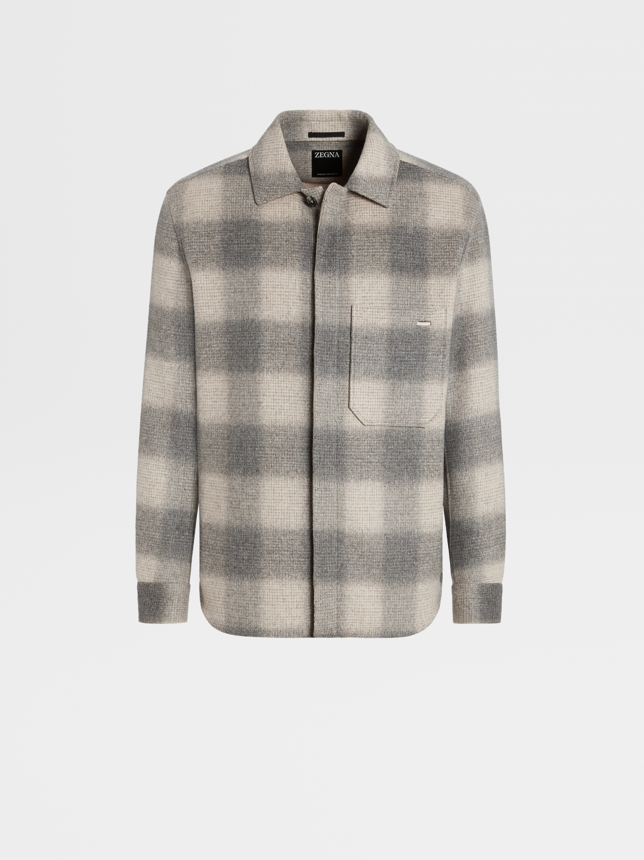 Light Taupe and Grey Checked Trofeo™ Cashmere Double Overshirt